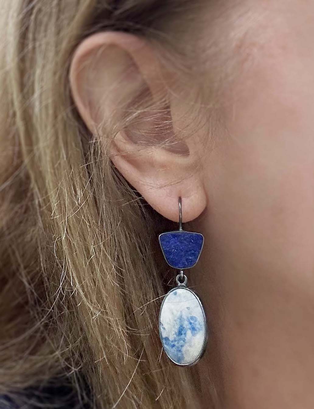 Violane, Natural Surface Lapis Lazuli and Sterling Silver Dangle Earrings