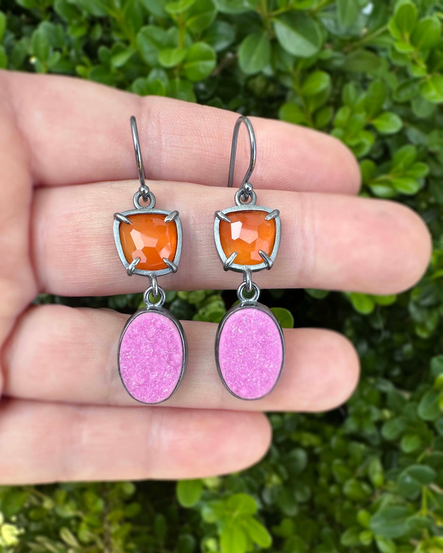 Carnelian, Cobaltocalcite and Sterling Silver Handmade Dangle Earrings