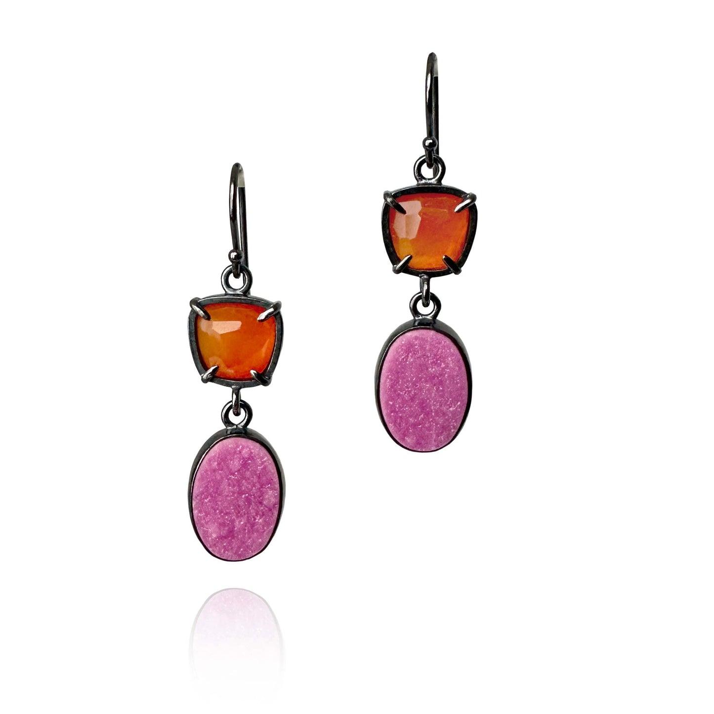 Carnelian, Cobaltocalcite and Sterling Silver Handmade Dangle Earrings