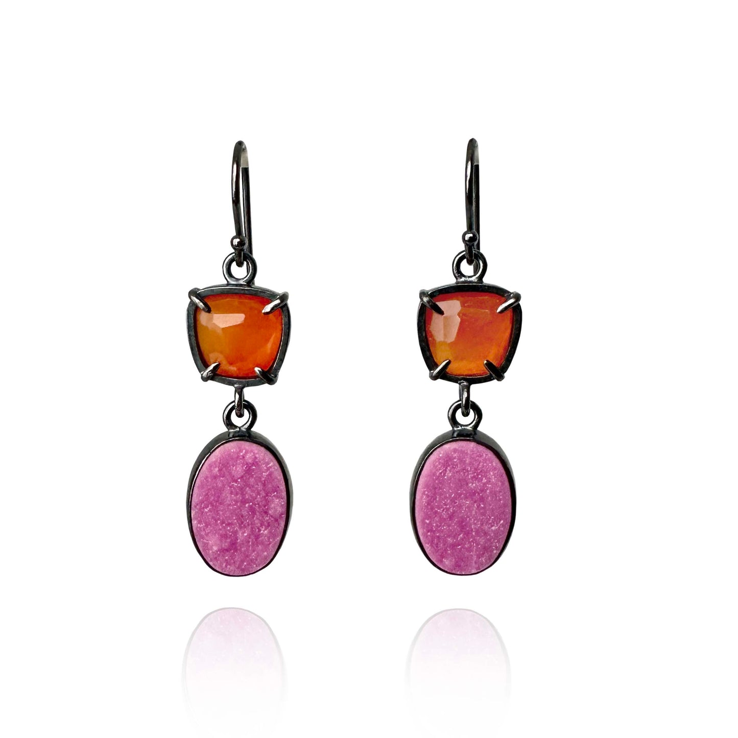 Carnelian, Cobaltocalcite and Sterling Silver Handmade Dangle Earrings