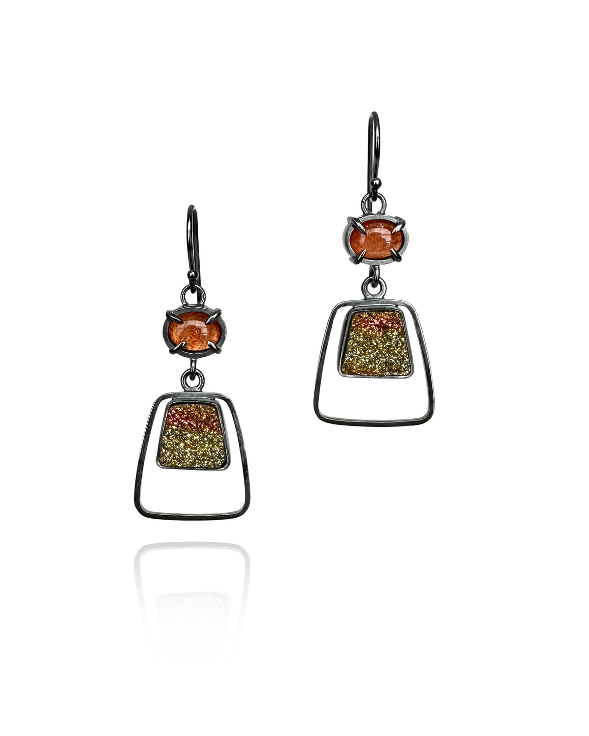 Rainbow Pyrite, Fine and Sterling Silver Handmade Dangle Earrings