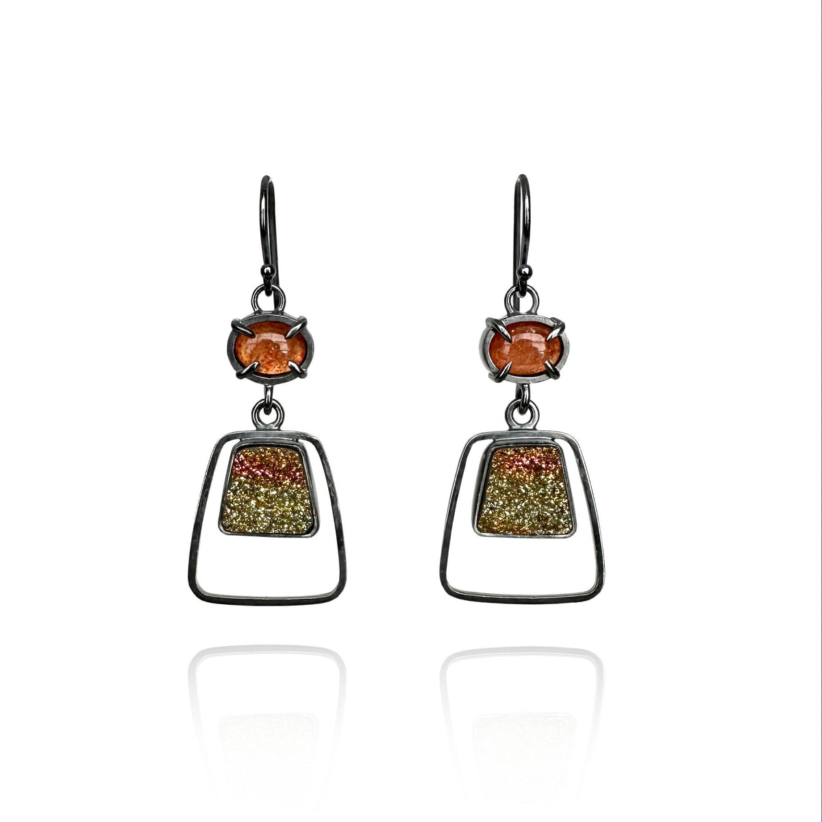 Rainbow Pyrite, Fine and Sterling Silver Handmade Dangle Earrings