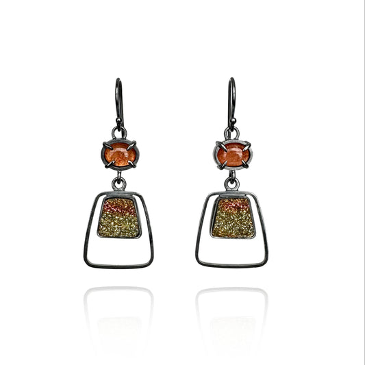 Rainbow Pyrite, Fine and Sterling Silver Handmade Dangle Earrings