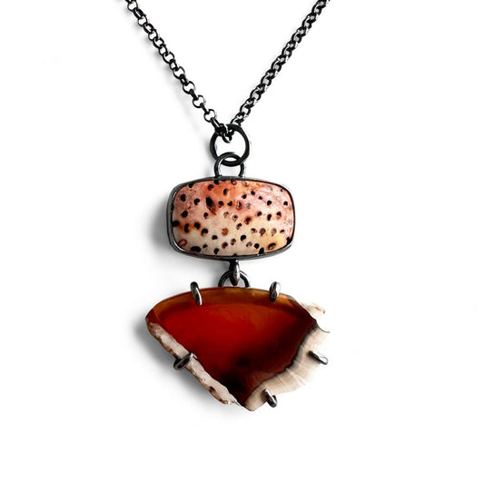 Fossilized Palm, Sumatran Agate and Sterling Silver Pendant Necklace