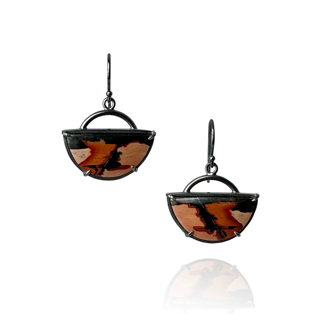 Dendritic Paint Stone and Sterling Silver Handmade Dangle Earrings