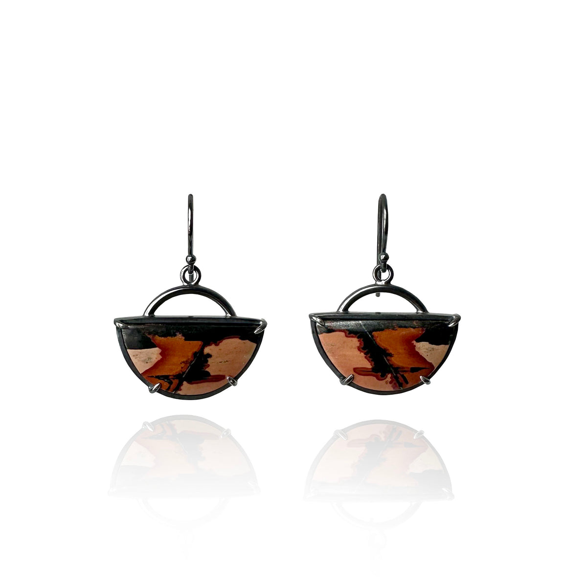 Dendritic Paint Stone and Sterling Silver Handmade Dangle Earrings