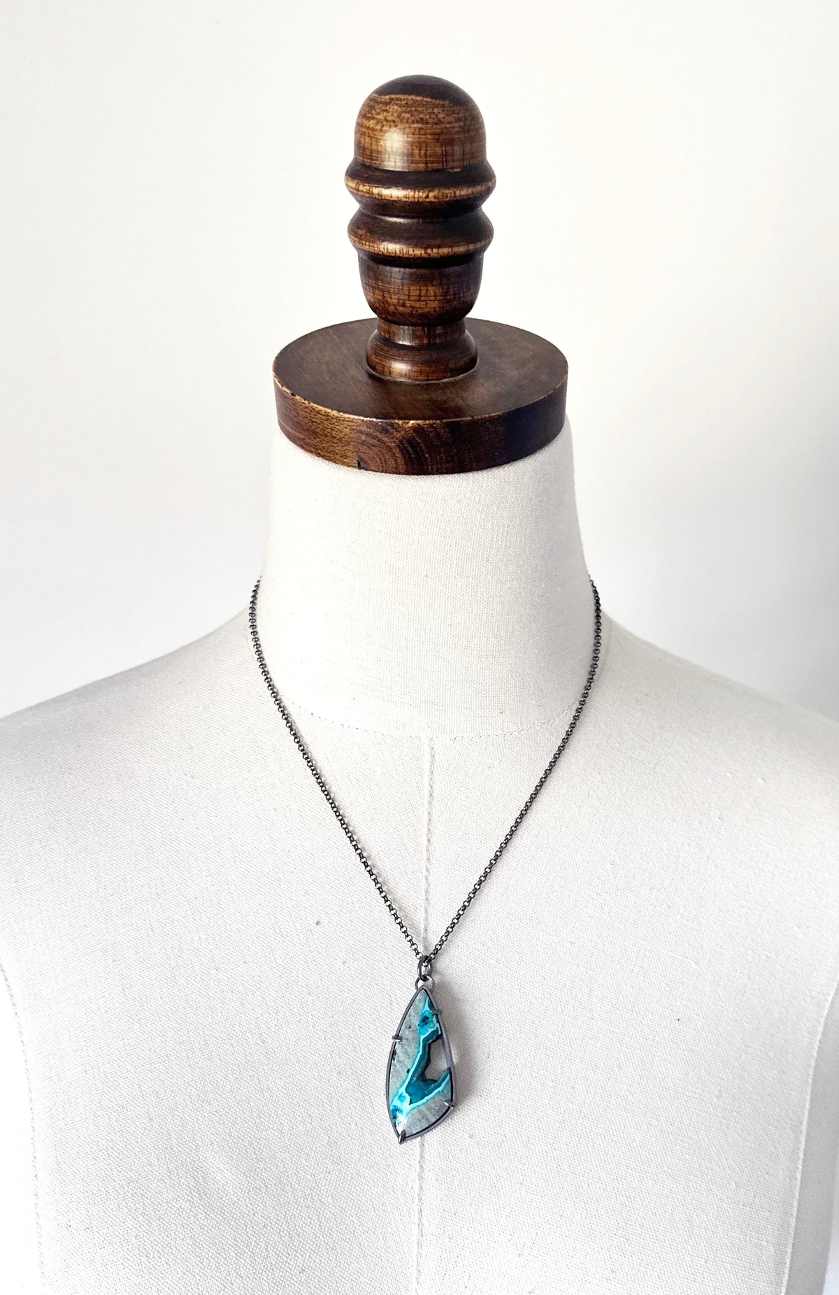 Electric Chrysocolla Shattuckite and Sterling Silver  Handmade Pendant Necklace