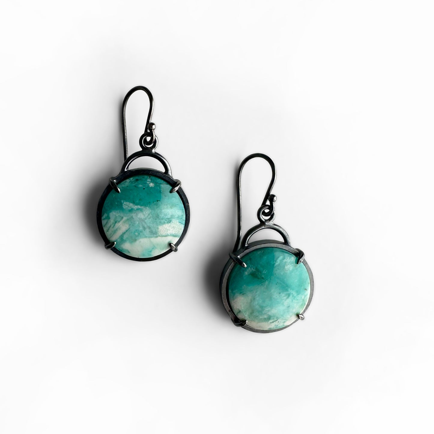 Blue Opalized Petrified Wood and Sterling Silver Handmade Dangle Earrings