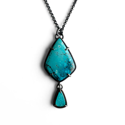 Shattuckite Chrysocolla, Drusy Chrysocolla and Sterling Silver Necklace