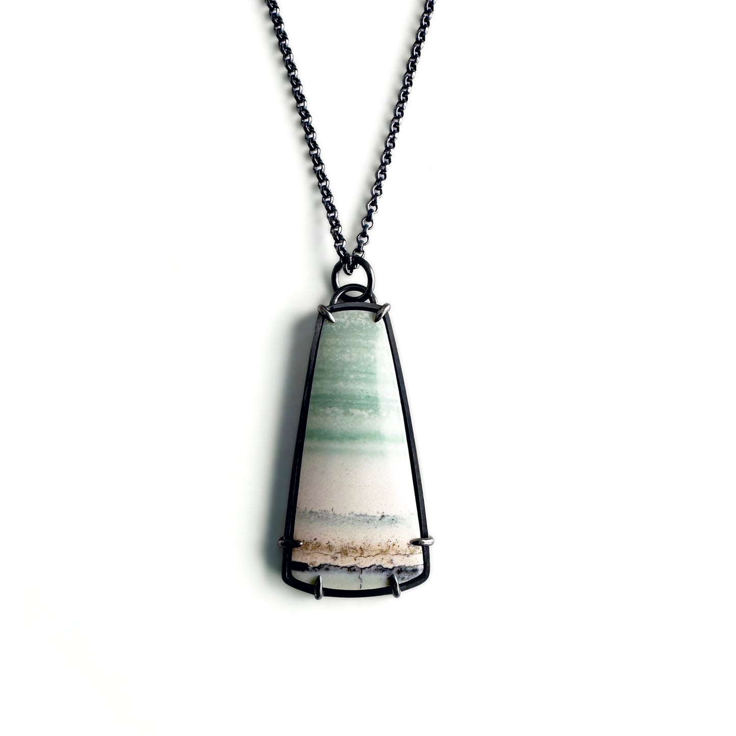 Blue Opalized Petrified Wood and Sterling Silver Handmade Pendant Necklace