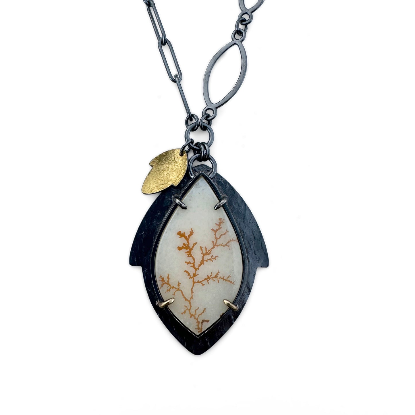 Dendritic Agate, 18k Gold and Sterling Silver Handmade Statement Necklace