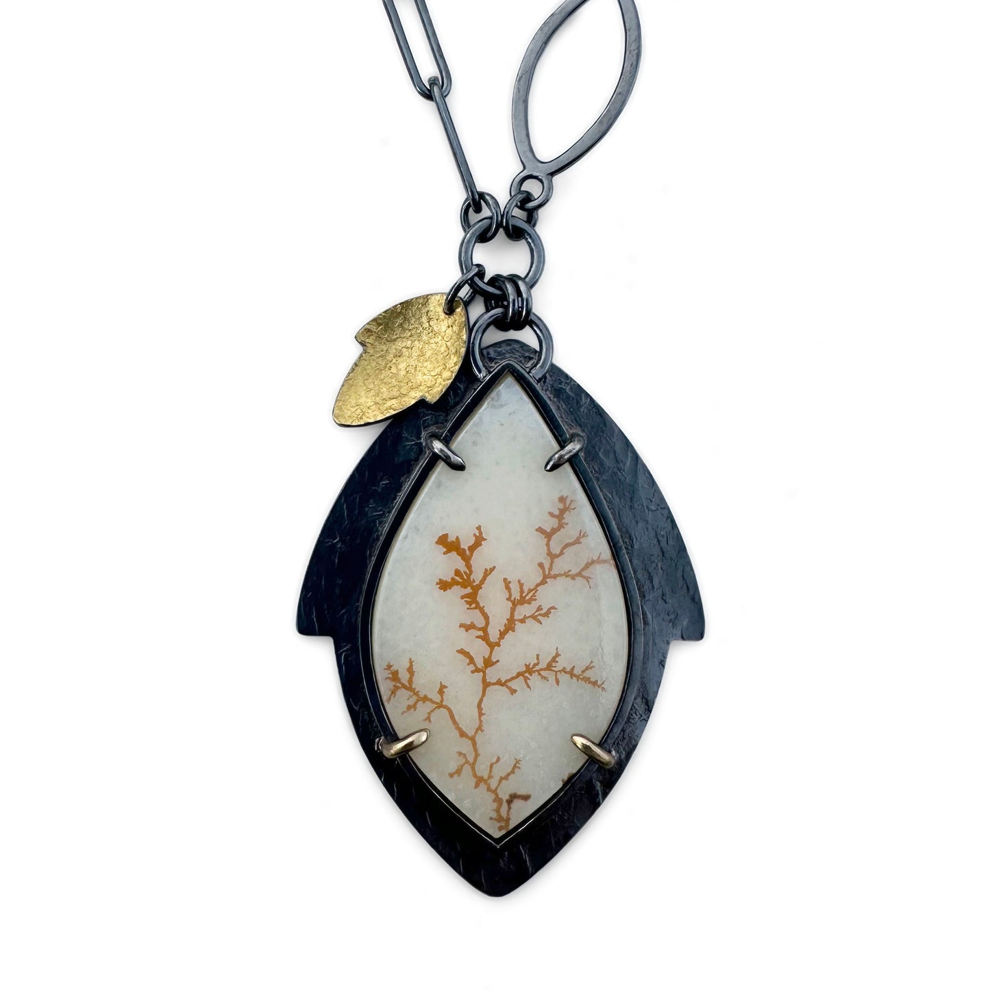 Dendritic Agate, 18k Gold and Sterling Silver Handmade Statement Necklace