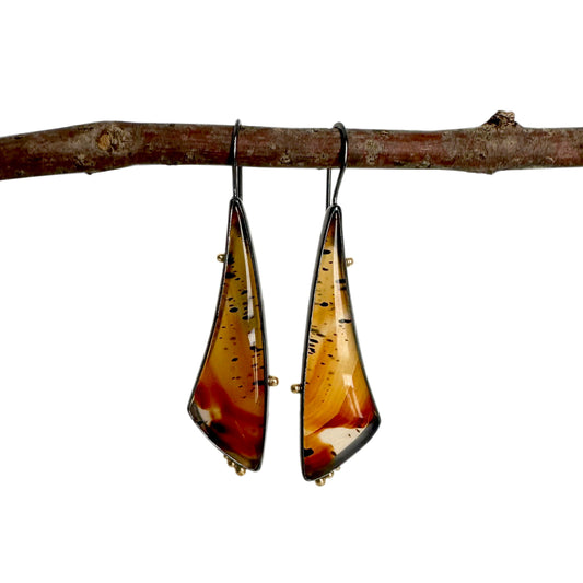 Montana Agate, 18k Gold and Sterling Silver Handmade Dangle Earrings