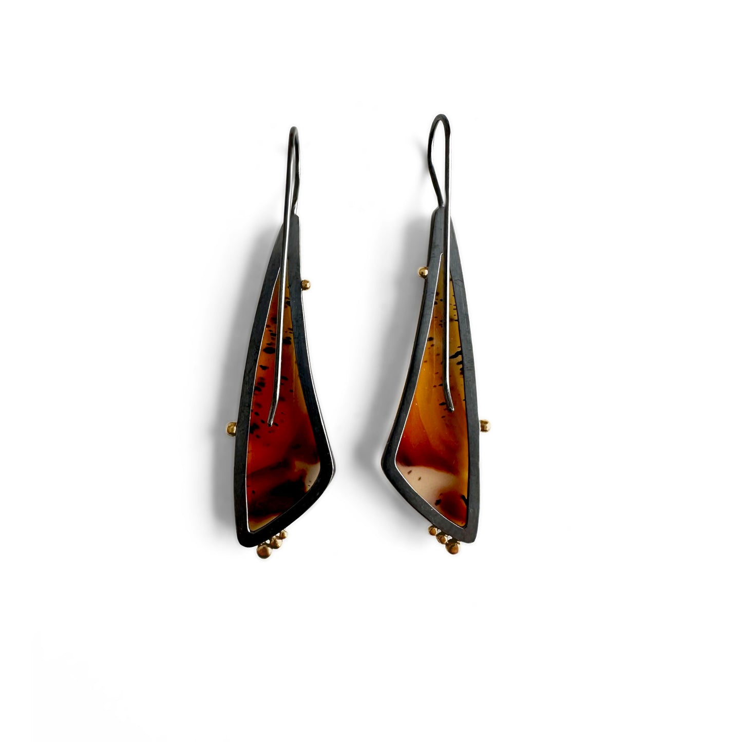 Montana Agate, 18k Gold and Sterling Silver Handmade Dangle Earrings