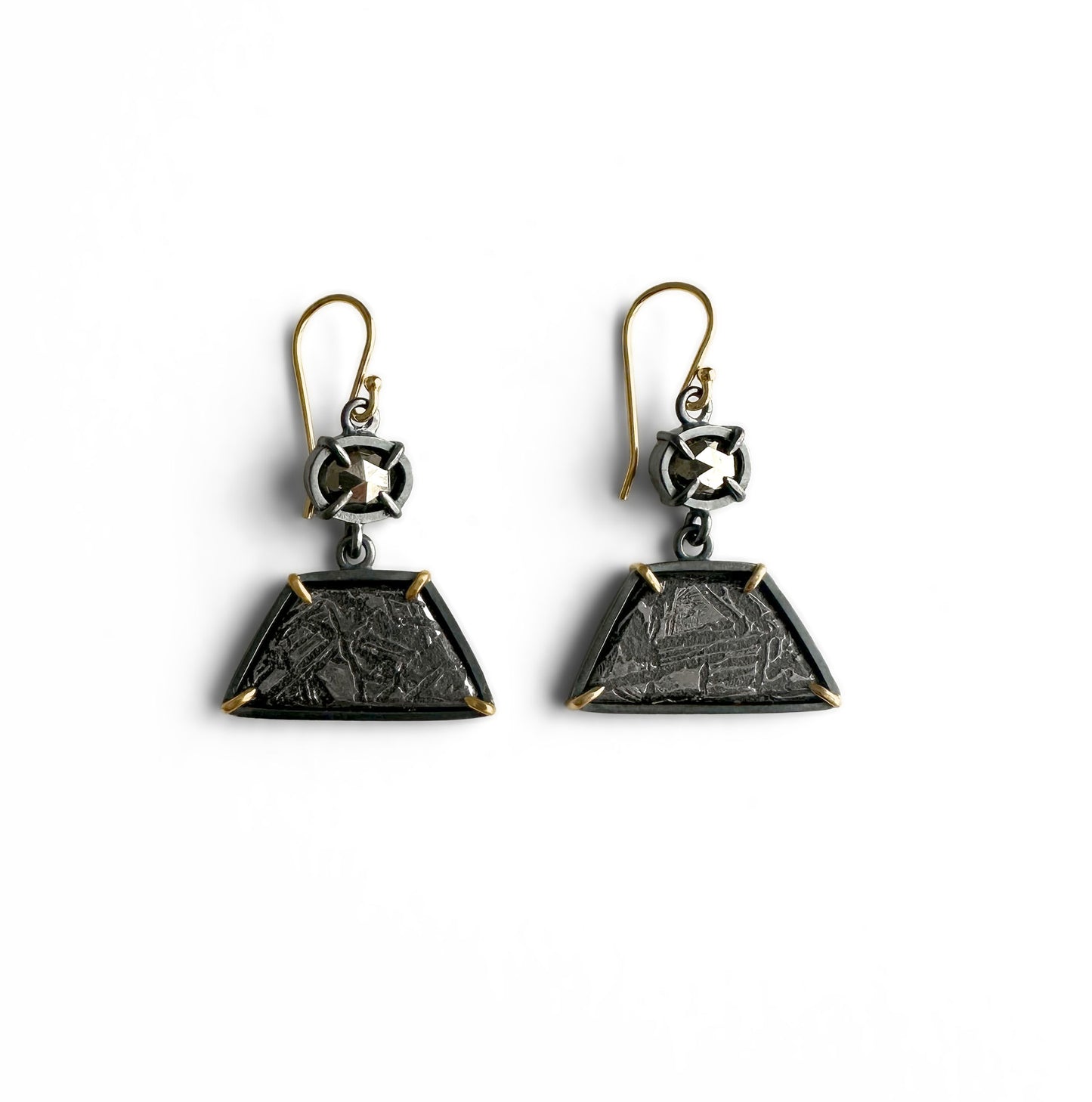 Aletai Meteorite, Pyrite, 18k Gold and Sterling Silver Dangle Earrings