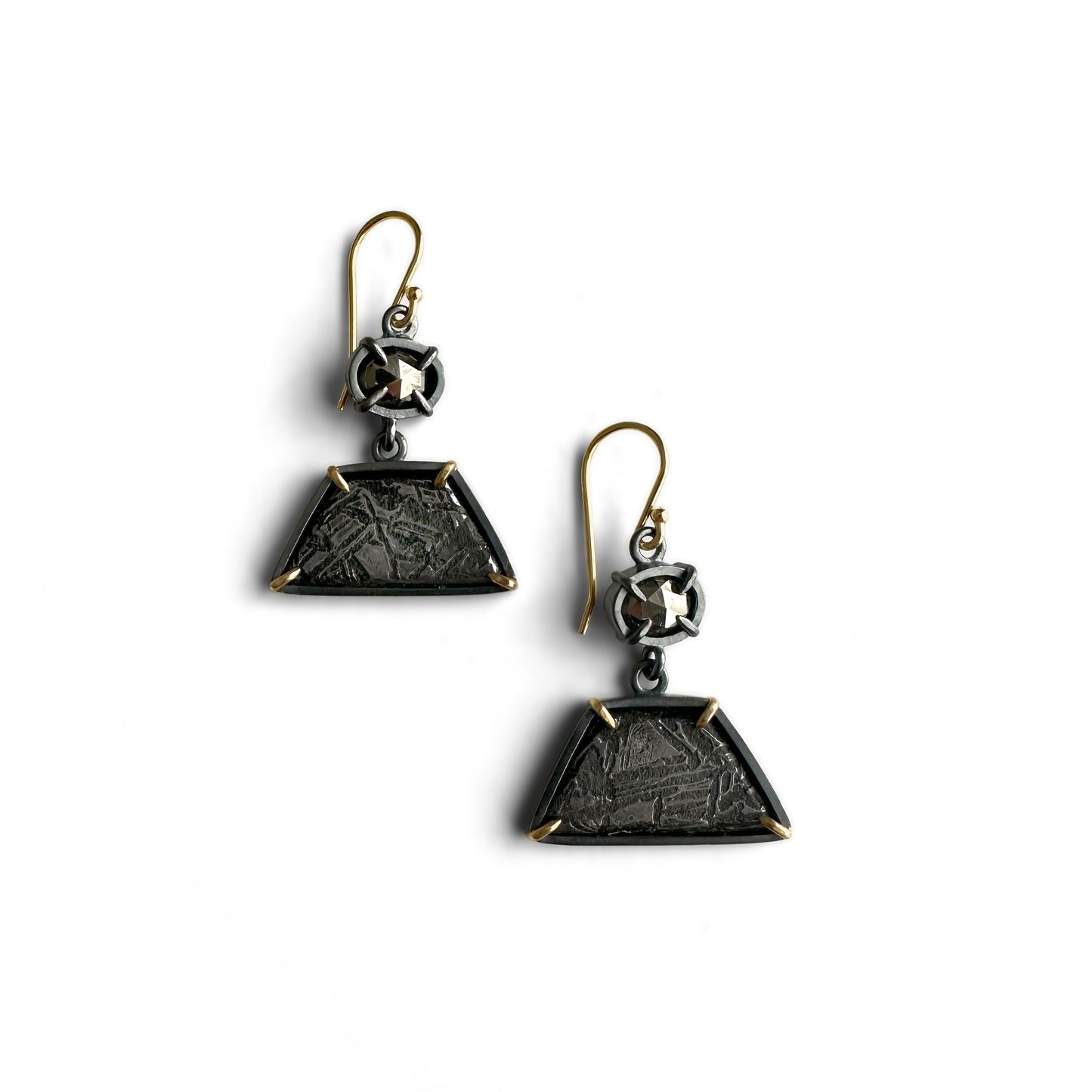 Aletai Meteorite, Pyrite, 18k Gold and Sterling Silver Dangle Earrings