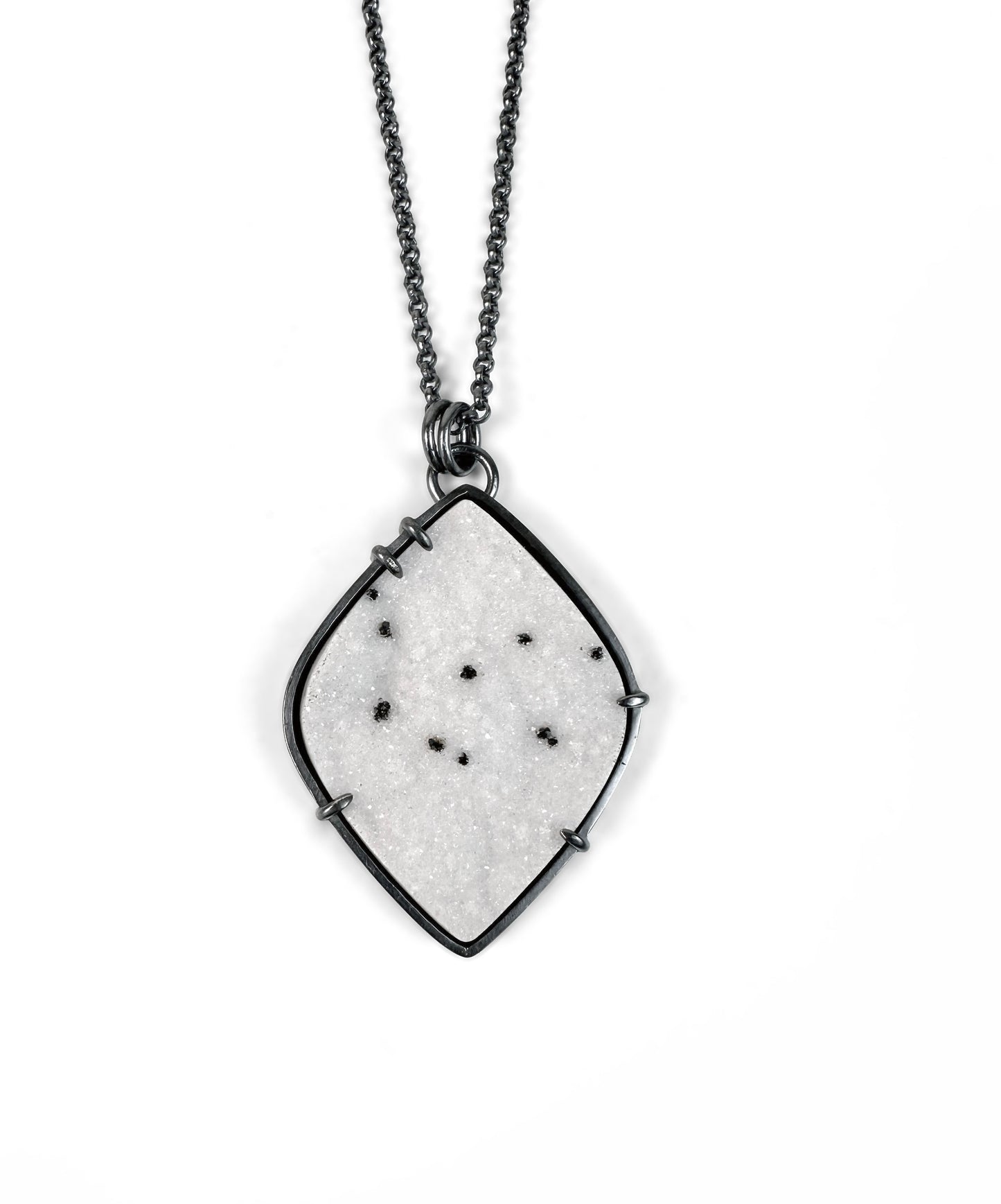 Quartz Drusy and Sterling Silver Handmade Pendant Necklace