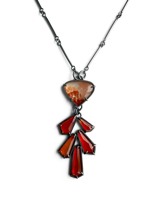 Dendritic Agate Doublet, Carnelian and Sterling Silver Handmade Statement Necklace