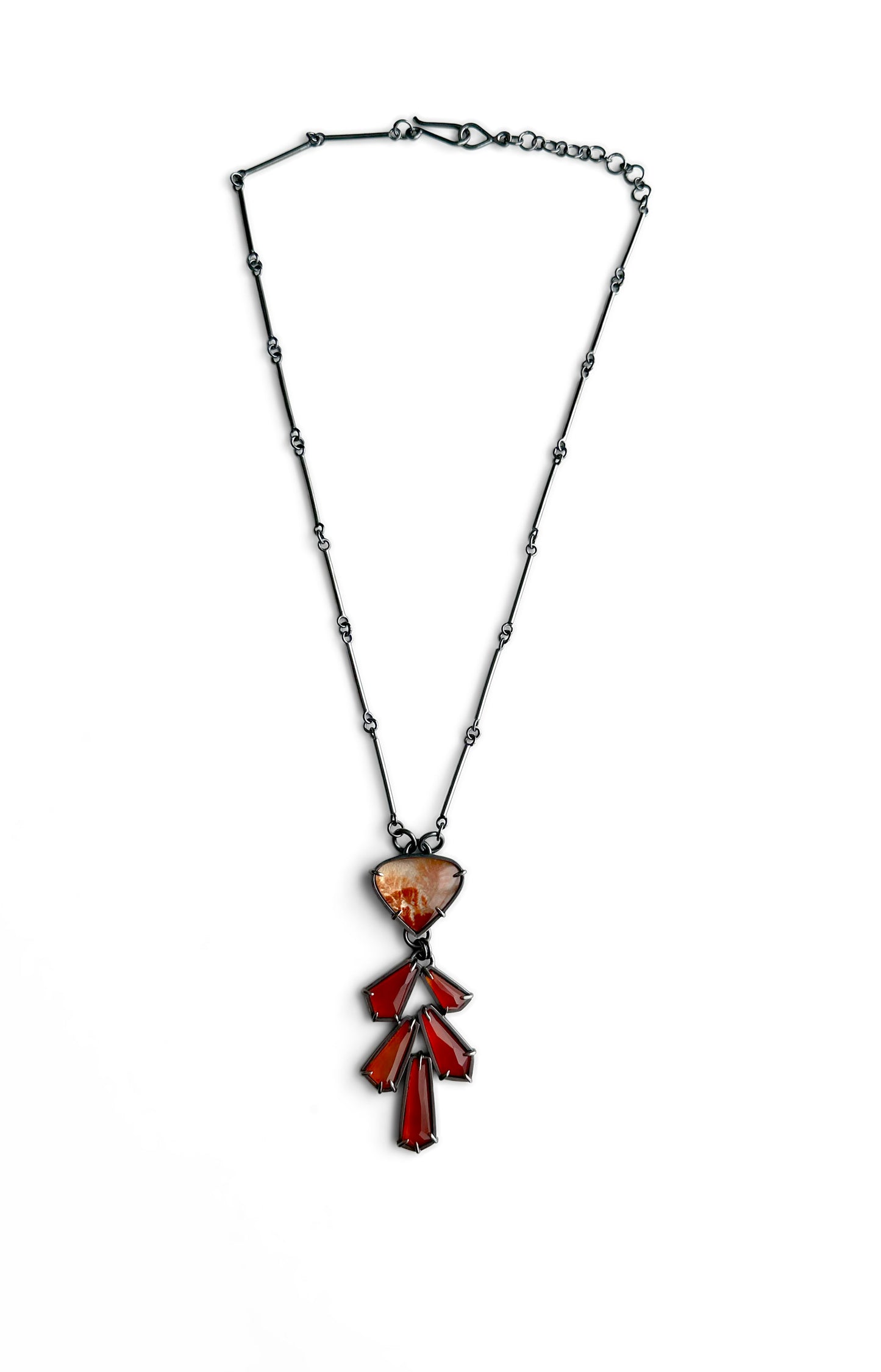 Dendritic Agate Doublet, Carnelian and Sterling Silver Handmade Statement Necklace