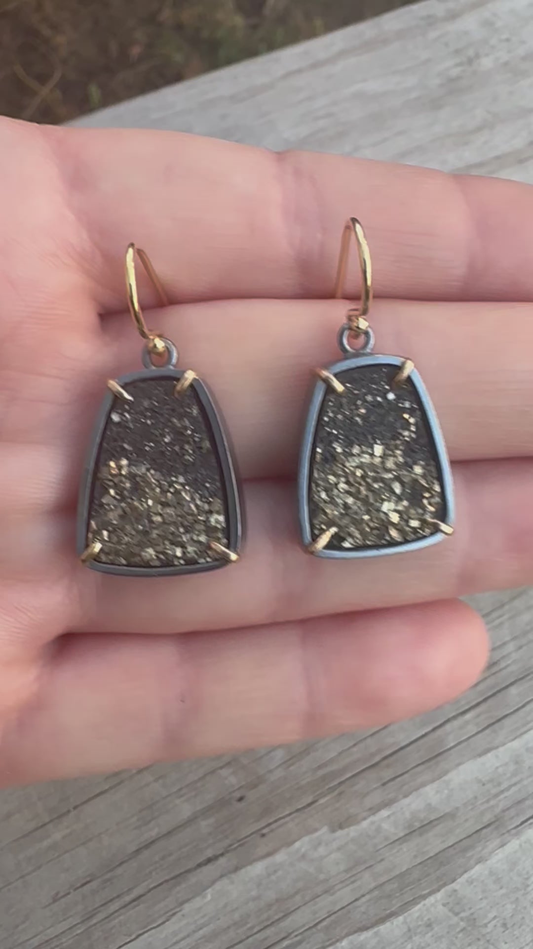 Pyrite gemstone hot gold dangle earrings